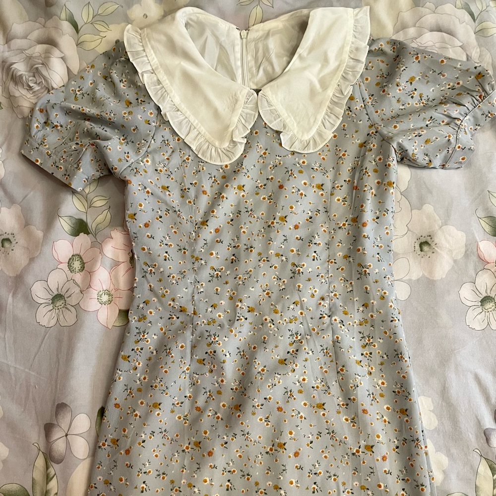 Floral ruffle collared mini dress, chiffon fabric, lightweight, summer dress